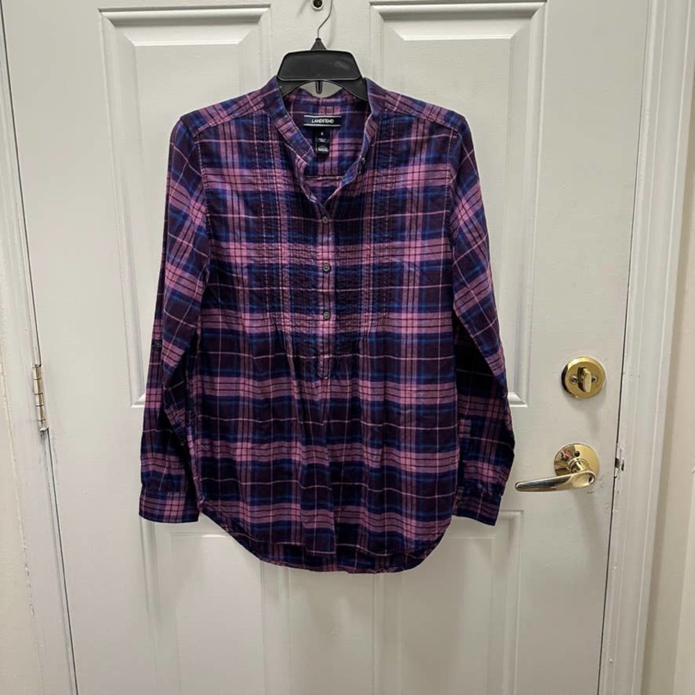 Lands' End Woman's Long Sleeve Flannel Plaid Purple sz 6